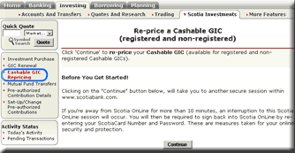 Screenshot, re-price cashable GIC