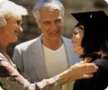 Parents congratulating daughter at graduation