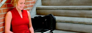 University student on stairs
