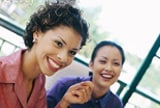 Two friends laughing