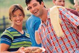 happy couple at outdoor party