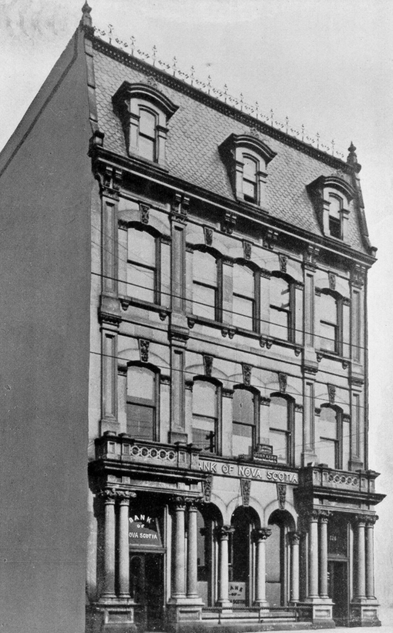 Exterior view of The Bank of Nova Scotia Saint John branch, ca. 1900. Courtesy of the Scotiabank Archives.