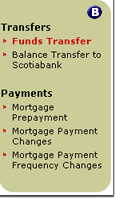 Left-hand navigation for Transfers & Payments sub-tab